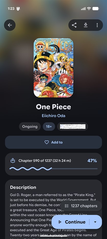 DropSauce centered manga details screen